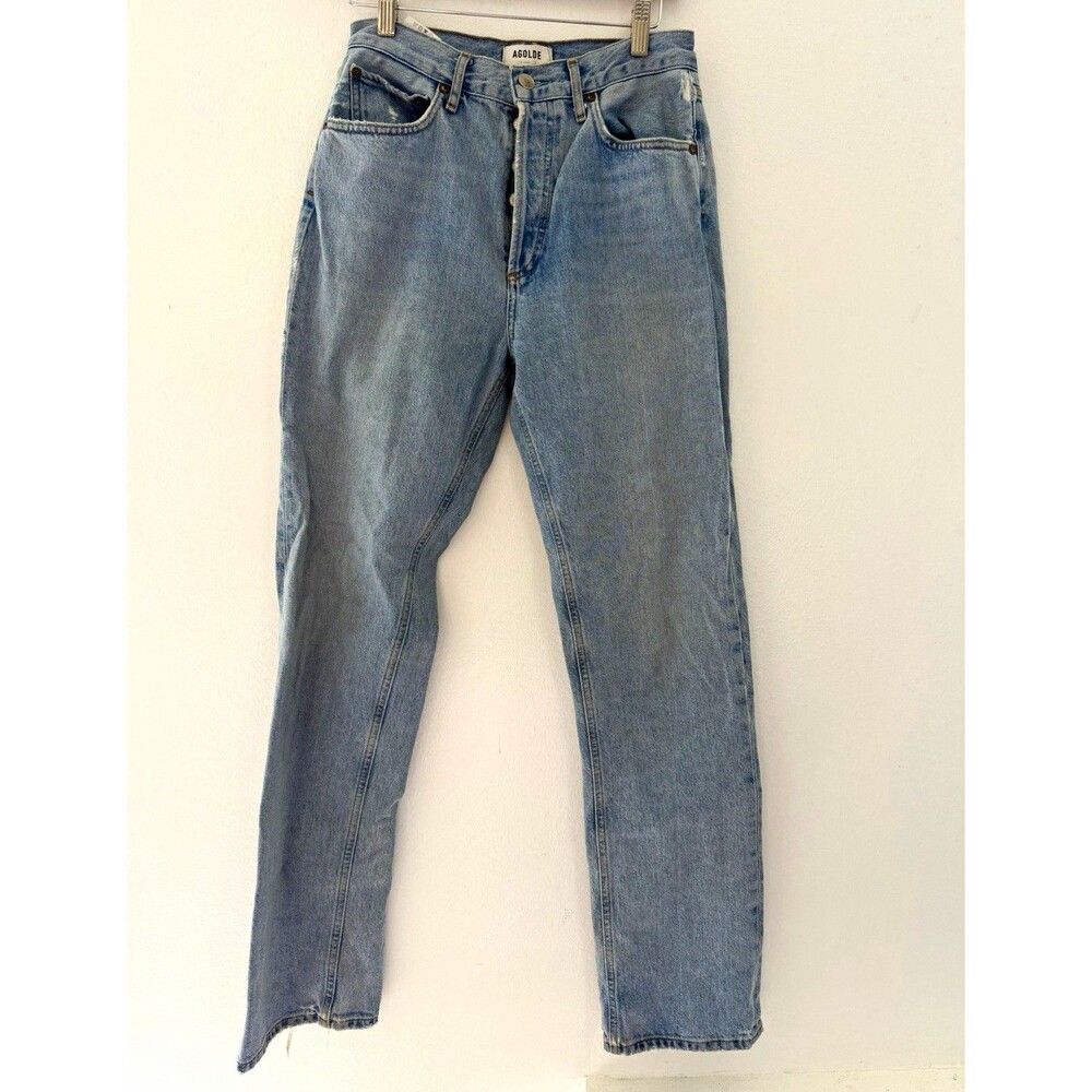 AGOLDE Women’s Light Wash Blue High Rise Straight Button Fly Denim Jeans 26